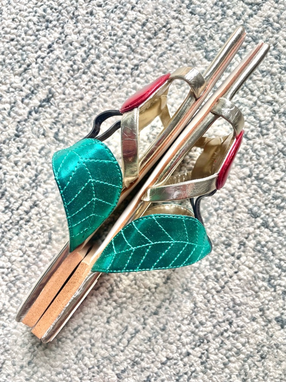 🍒 Extremely rare! 🍒 Y2K Jeffrey Campbell Cherry Slides Vintage Gold Metallic - Picture 8 of 10